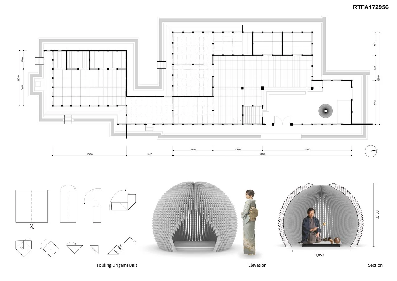 The plans for Shi-An showing the simple 8 fold process for each piece of paper