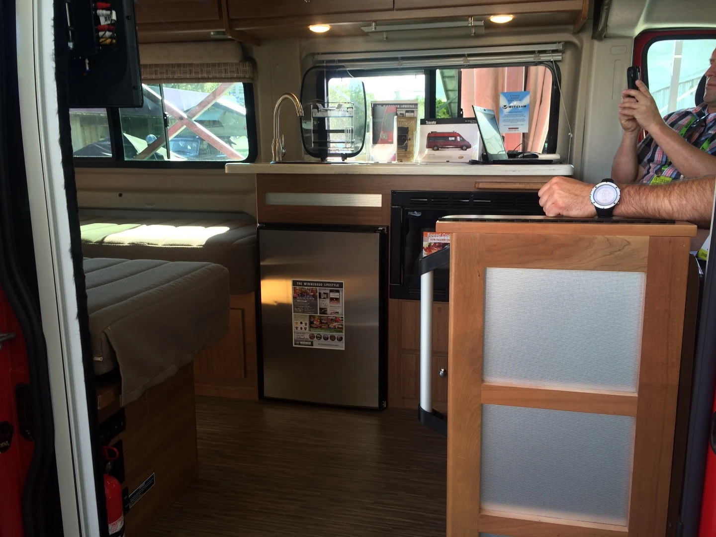 A peek inside the sliding door of the Winnebago Travato