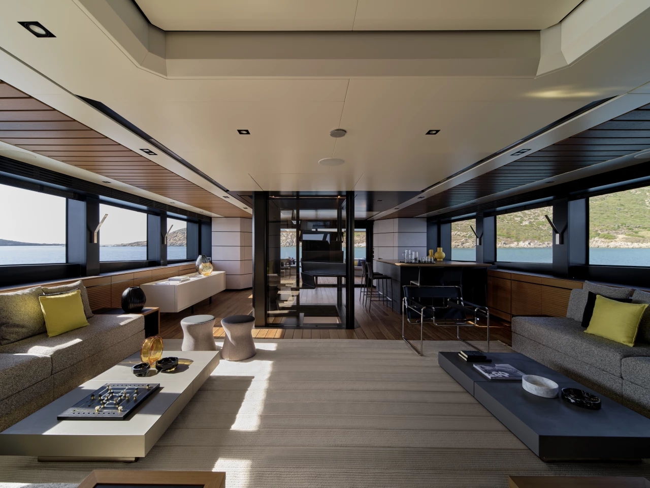 The three deck interior comprises two living areas, including an extra-large 657-sq-ft (61-sq-m) open living zone
