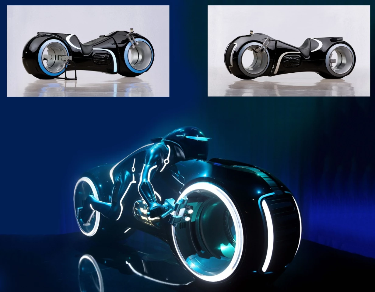 The Tron story is as compelling and fascinating as it is prophetic in its digital to off-line transition, and the Tron Light Cycle evolved from the original 1982 film to become quite realistic in the 2010 sequel Tron: Legacy. Unlike all prior movie motorcycles though, the Light Cycle did not exist beyond computer animation, so father and son car collectors Paul and Chris Andrews actually created a real-life Tron Light Cycle. When the Andrews sold their collection in 2015, the fully working Tron replica was sold for $77,000.
