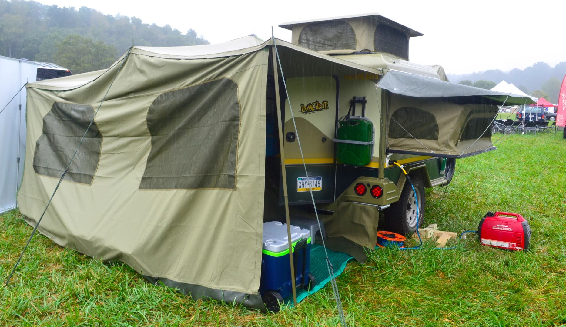 In addition to the basic standard awning, Imagine offers a "bat wing" with larger coverage area