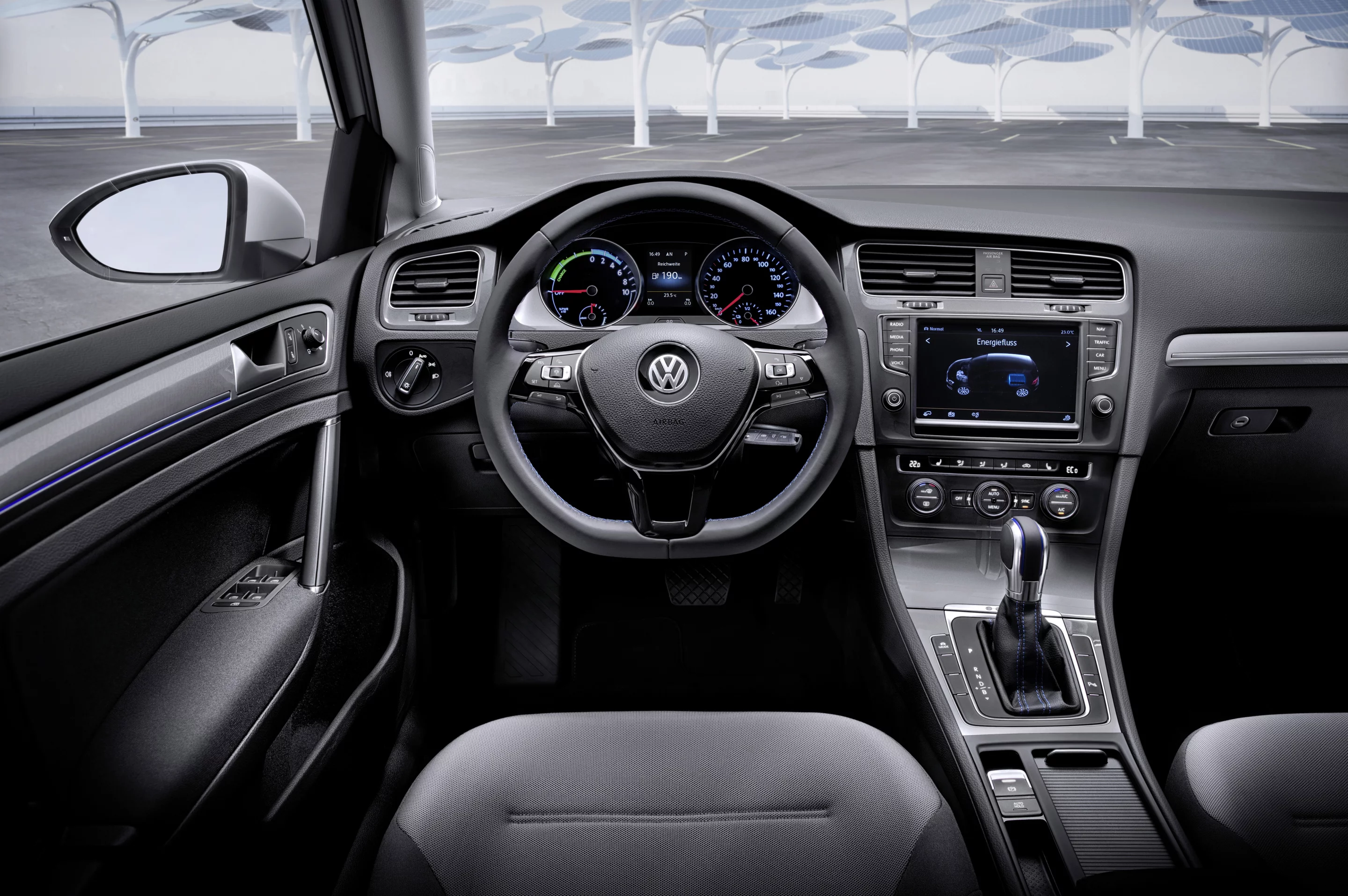 e-Golf's interior is standard fare, resembling the petrol powered Golf's design rather closely