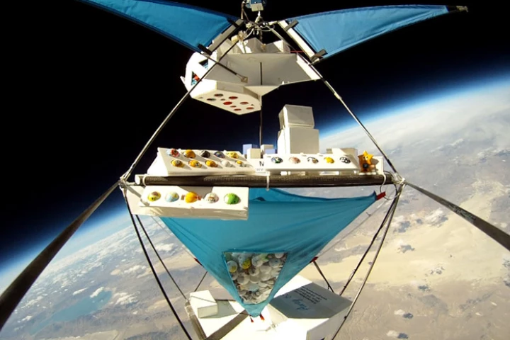 A batch of PongSats aboard one of JP Aerospace's High Racks