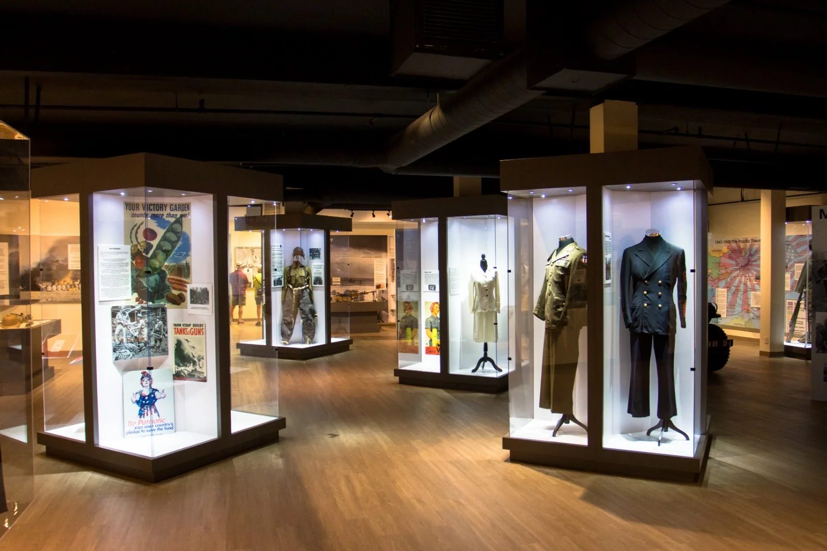 Many uniforms from both sides of World War I and II can be found on exhibit