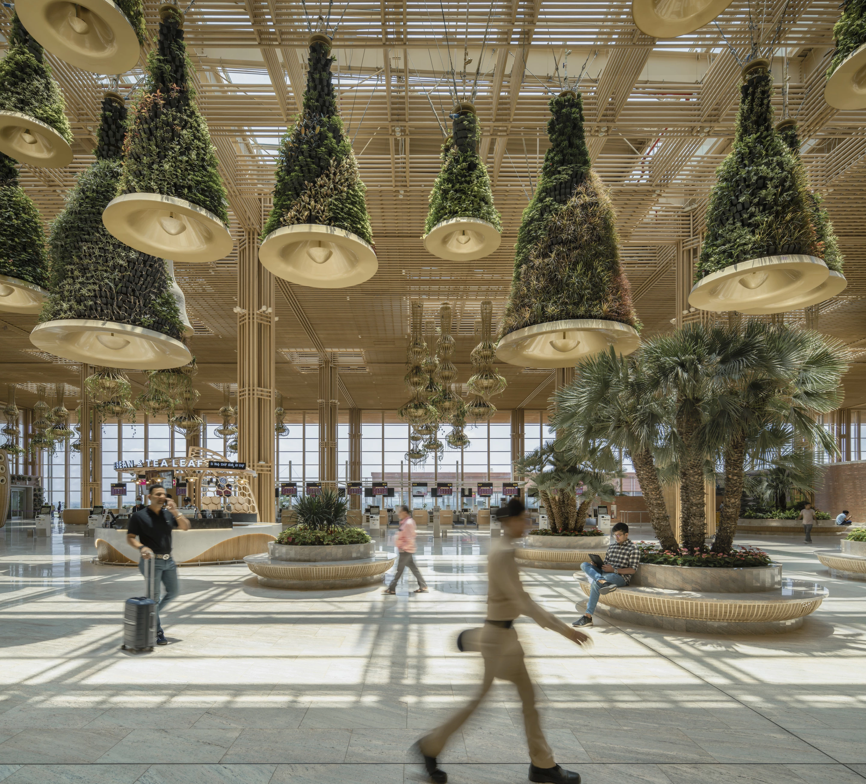 Terminal 2 at Kempegowda International Airport Bengaluru's interior is finished in bamboo