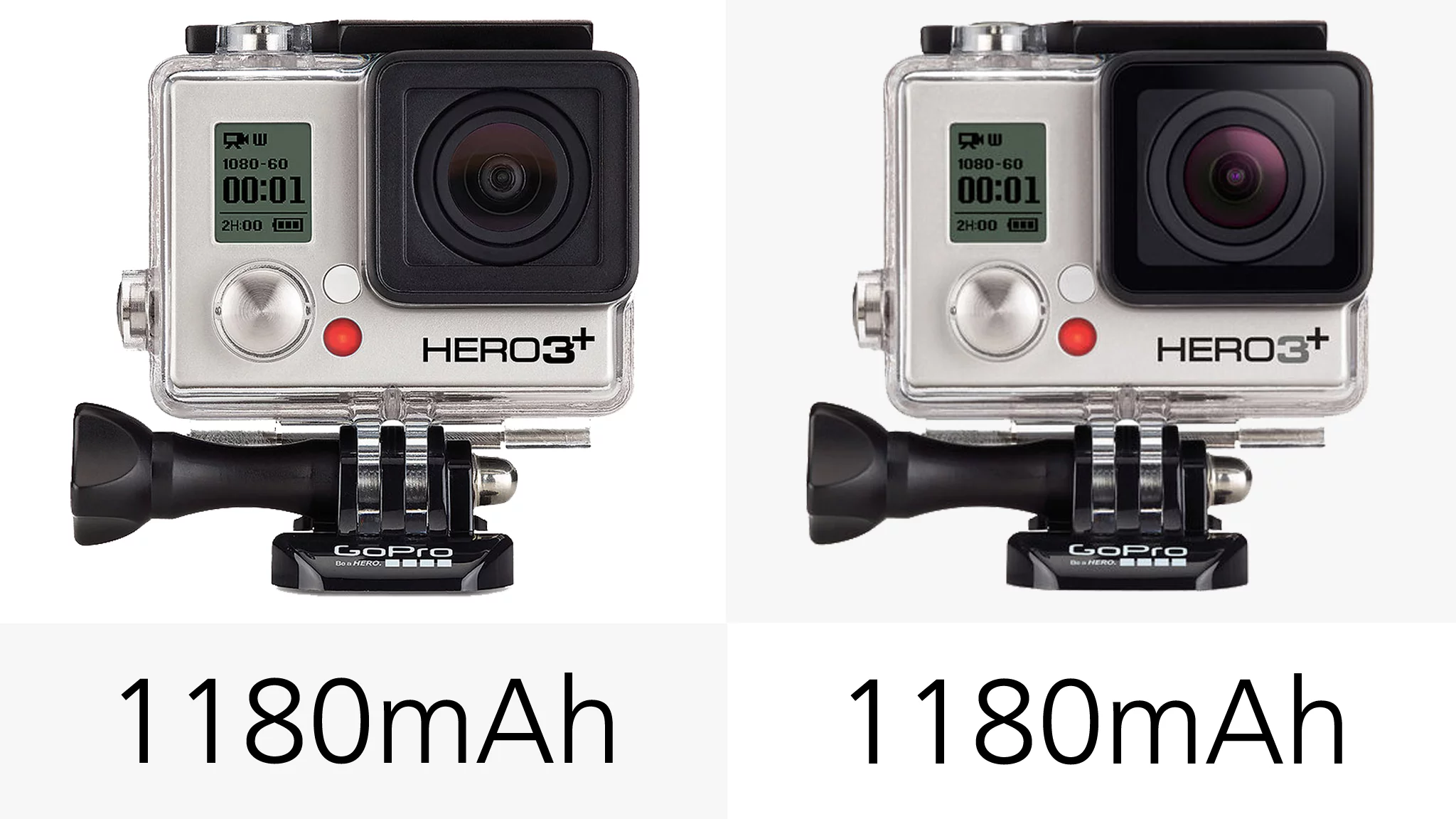 Taking a recording mode that all of the cameras are capable of (720p 120 fps with Wi-Fi off) the Hero4 Black should last for 1hr 50m, the Hero4 Silver 1hr 55m, the Hero3+ Black 1hr 55m and the Hero3+ Silver 2hr 20m