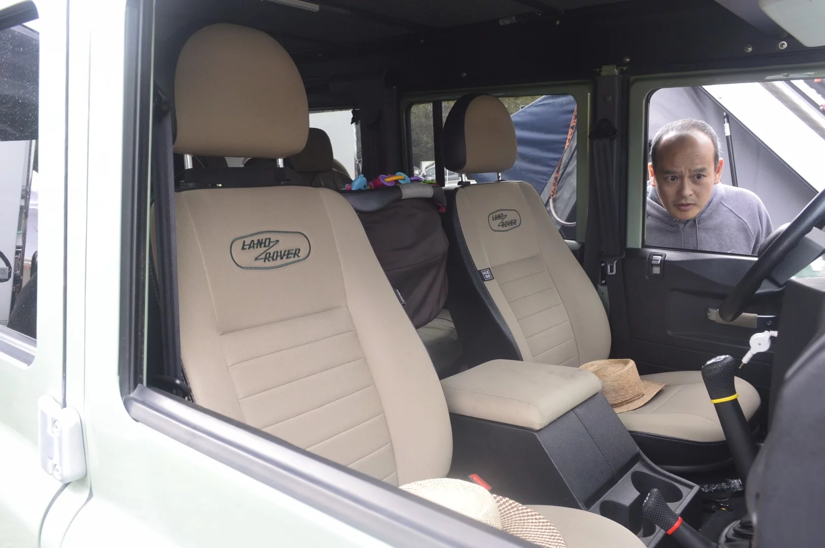 Inside the pop-up Land Rover Defender