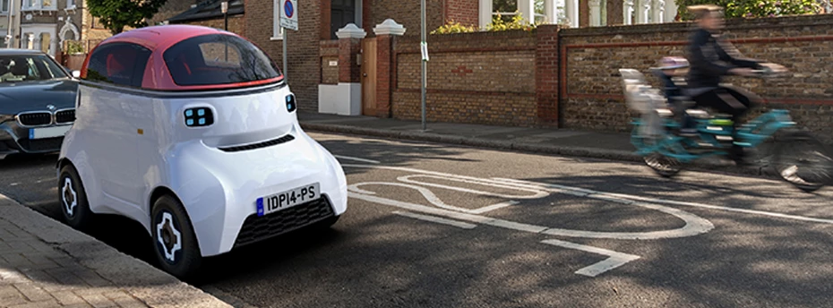 The quirky single-person pod is just 100 inches long, so parking itself in tightly-packed urban streets should be a breeze