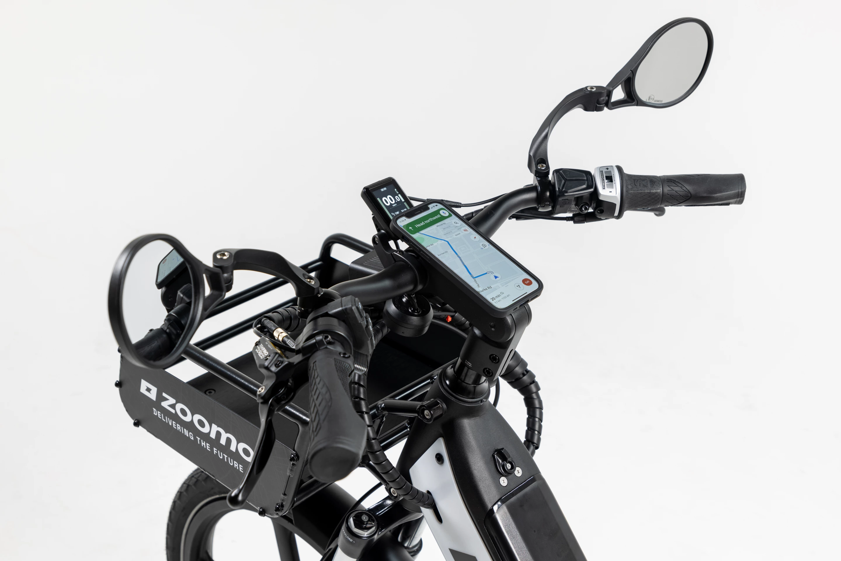 In addition to the small integrated LCD display, riders can mount a smartphone mid handlebar