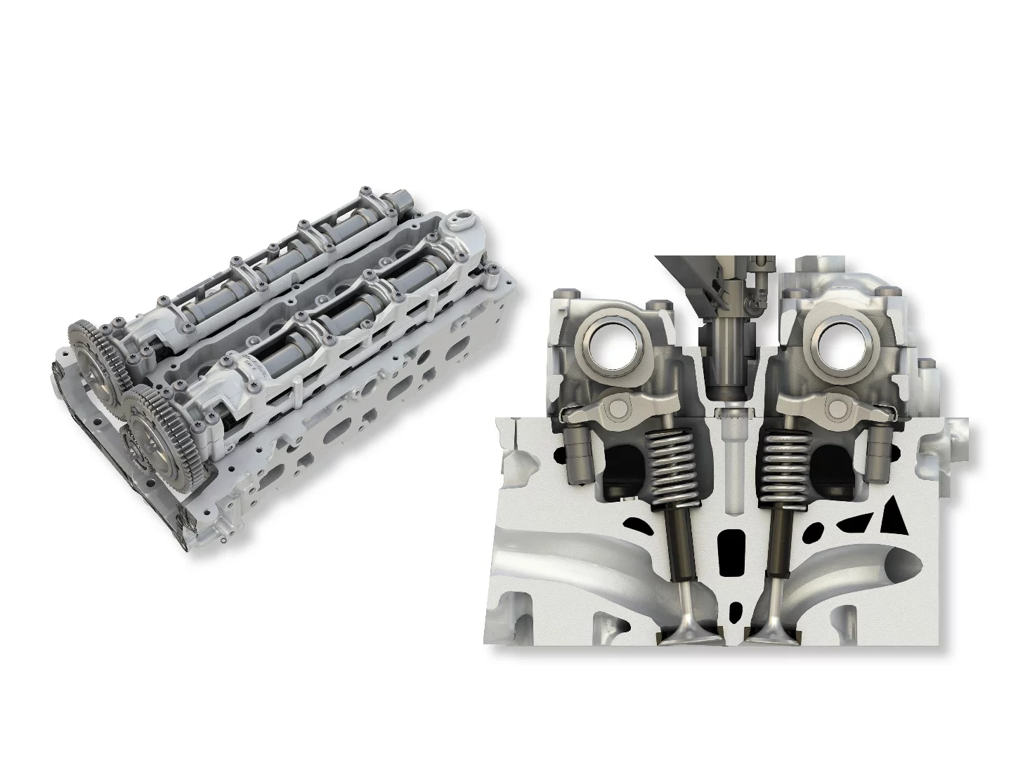 The dual cams are closely mated to compact the engine as much as possible