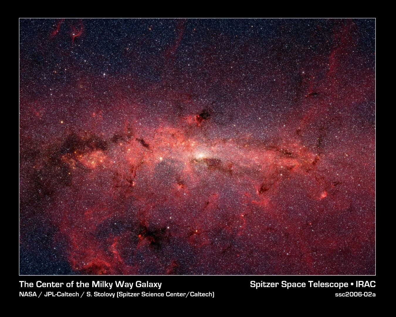 Infrared mosaic of the galactic center captured by the Spitzer Space Telescope