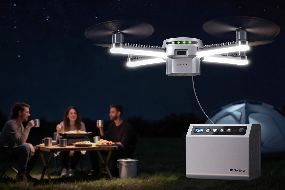 Heone-X drone provides powerful, long-lasting campsite lighting