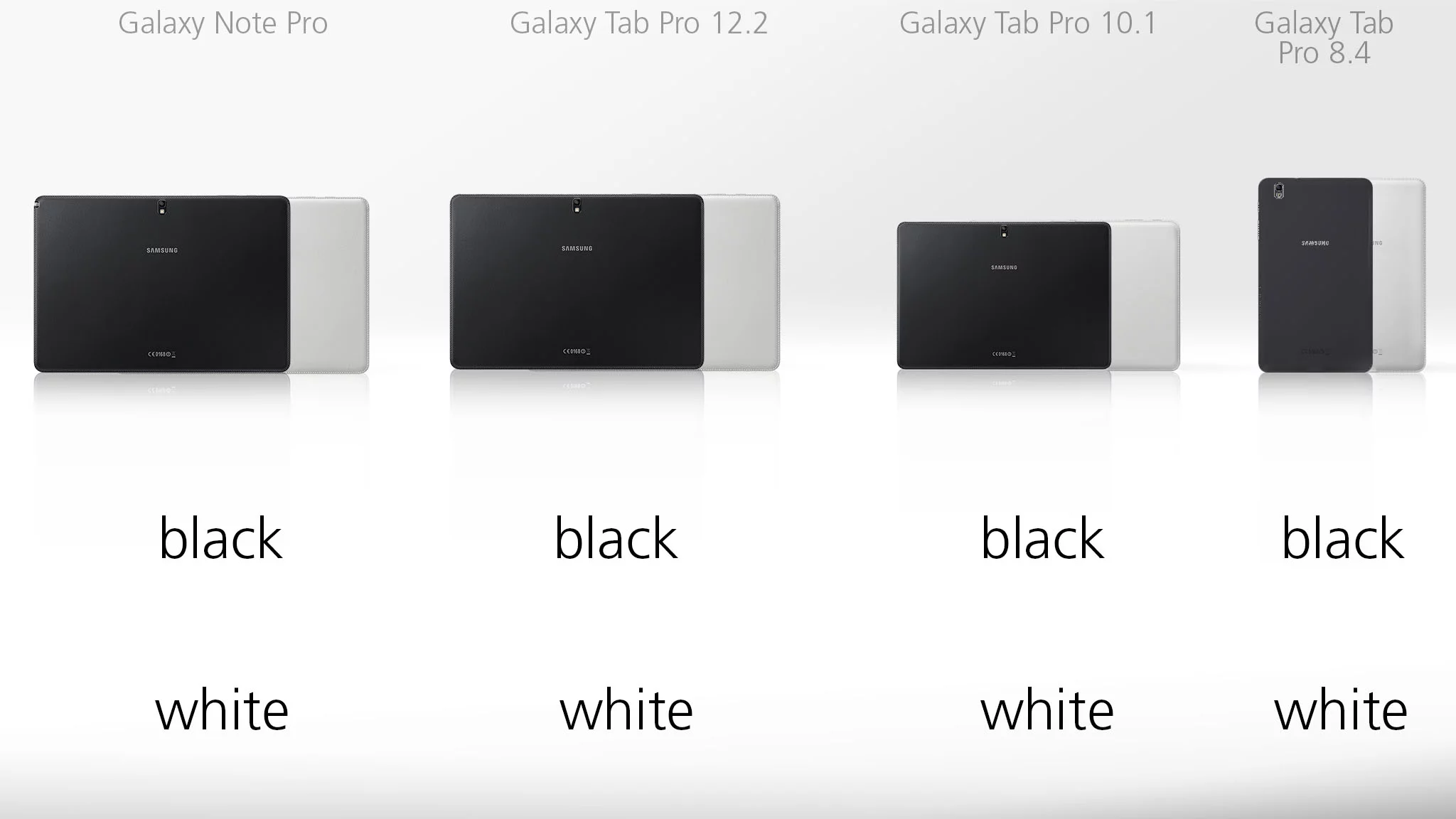 You can choose between black and white for each of the four Galaxy Pro tablets