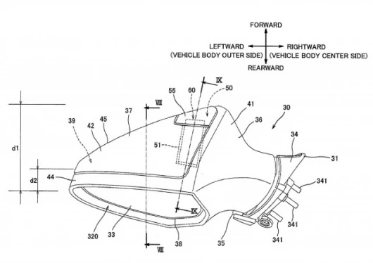 Top view of the sensor-containing rear view mirror