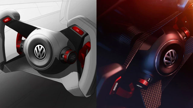 Rendering of the VW GTI Roadster Vision Gran Turismo steering wheel