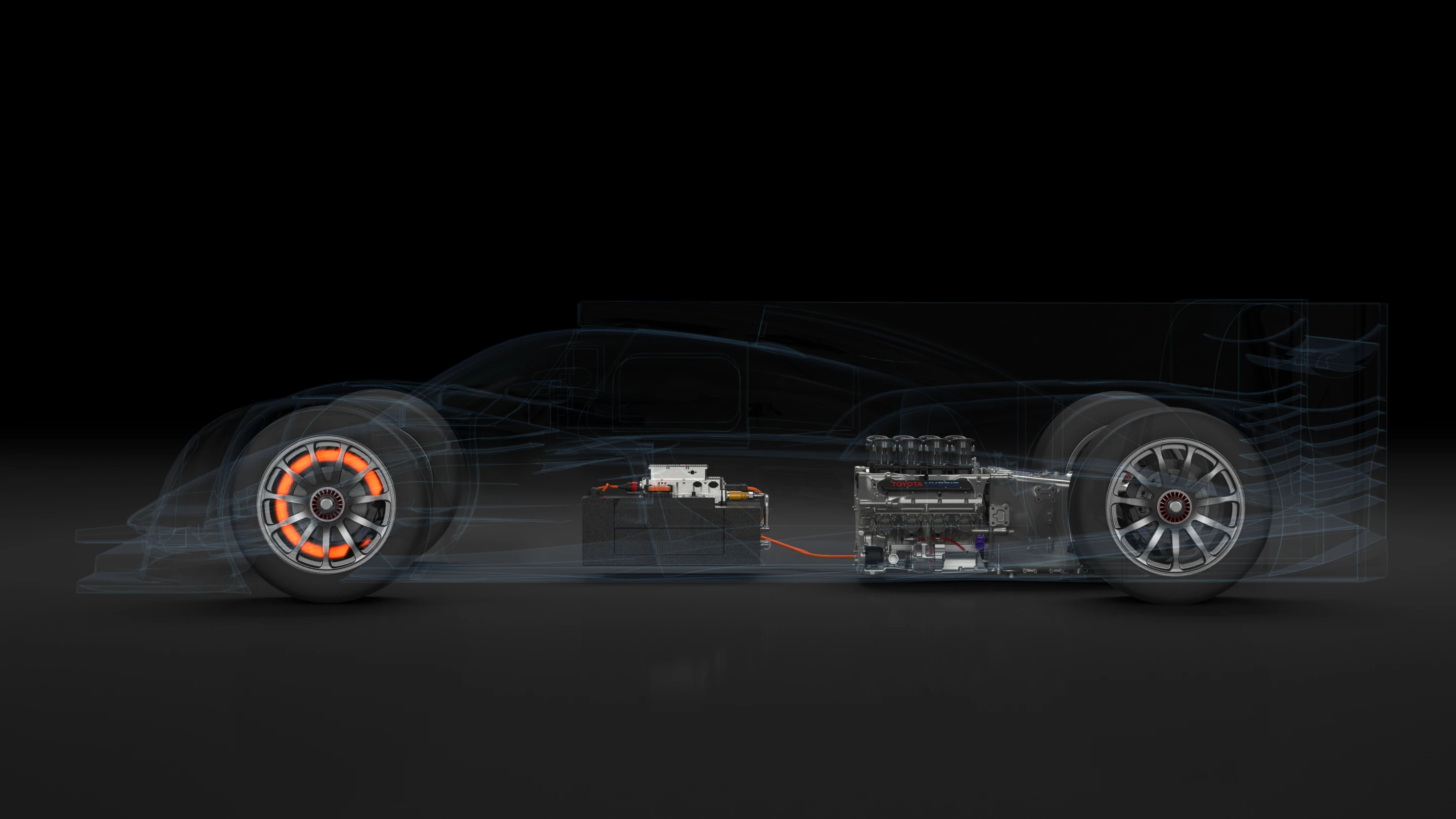 The TS030 race car's hybrid layout