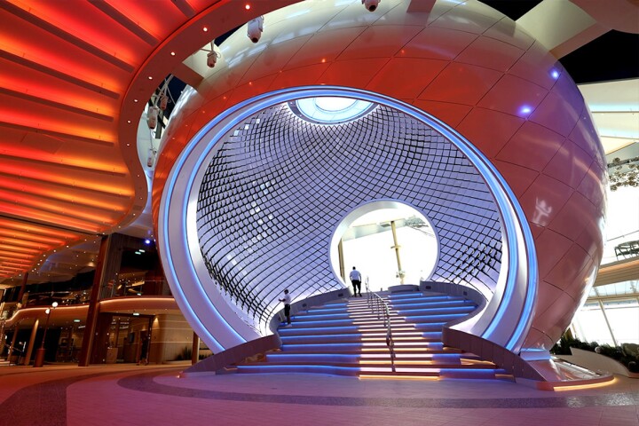 The Pearl has a height of roughly 45 ft (13.7 m) and a diameter of 53 ft (16 m)