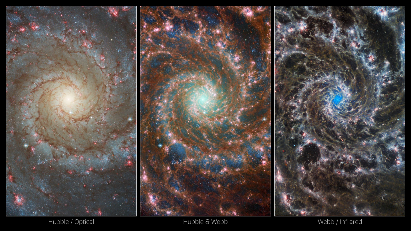 Side-by-side view of Phantom Galaxy observations from different telescopes