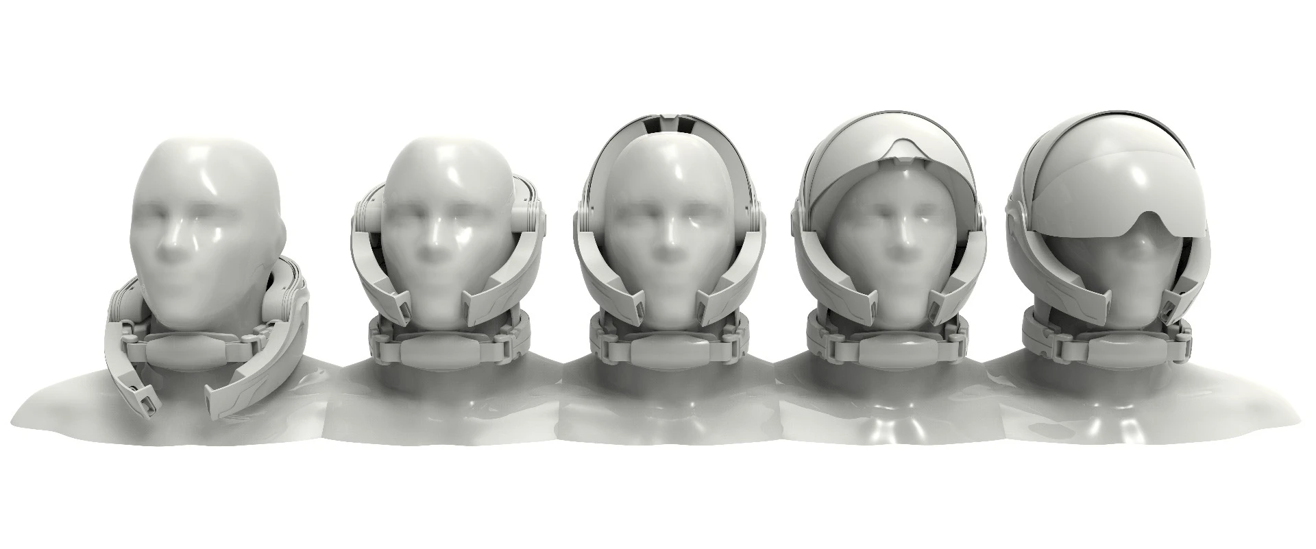 The models show the Alpha helmet in various stages of articulation