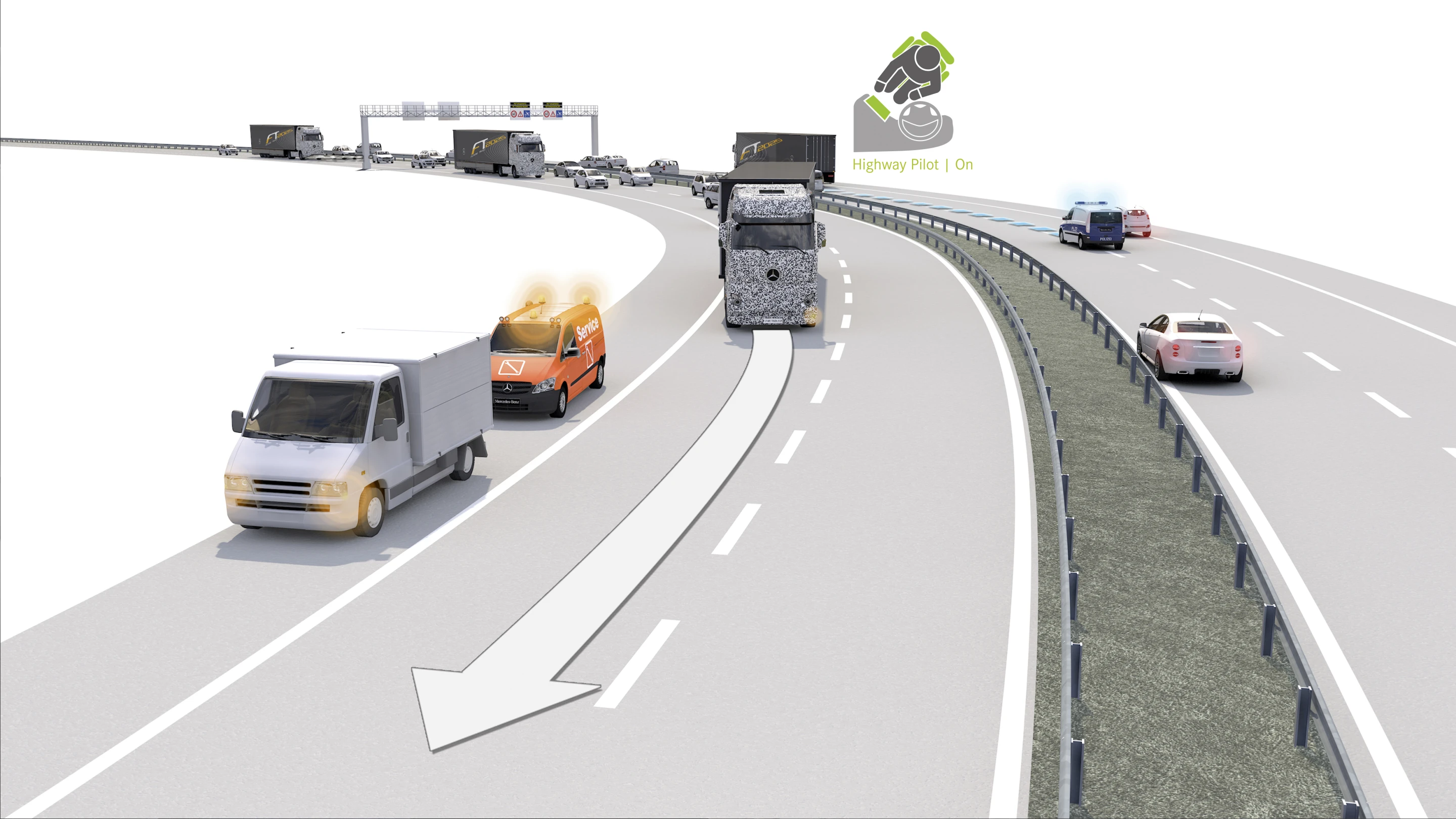 Diagram of the Highway Pilot system initiating a passing maneuver
