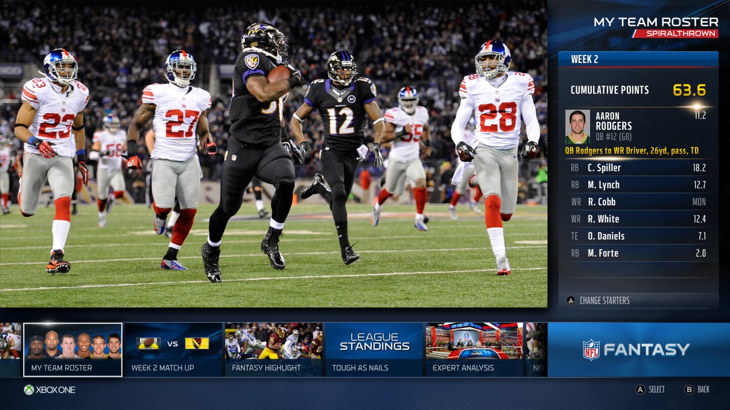 NFL integration lets you track you track the progress of your fantasy team players, while you're watching the big game