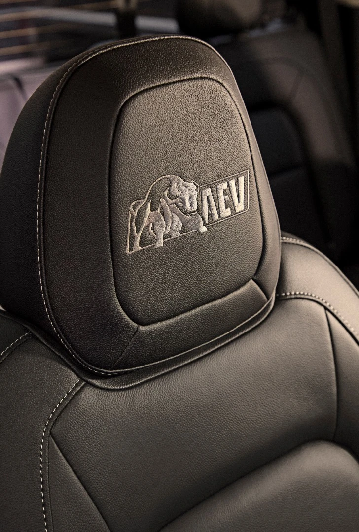 The new Bison logo is prominently stitched into the headrests of the ZR2 Bison pickup