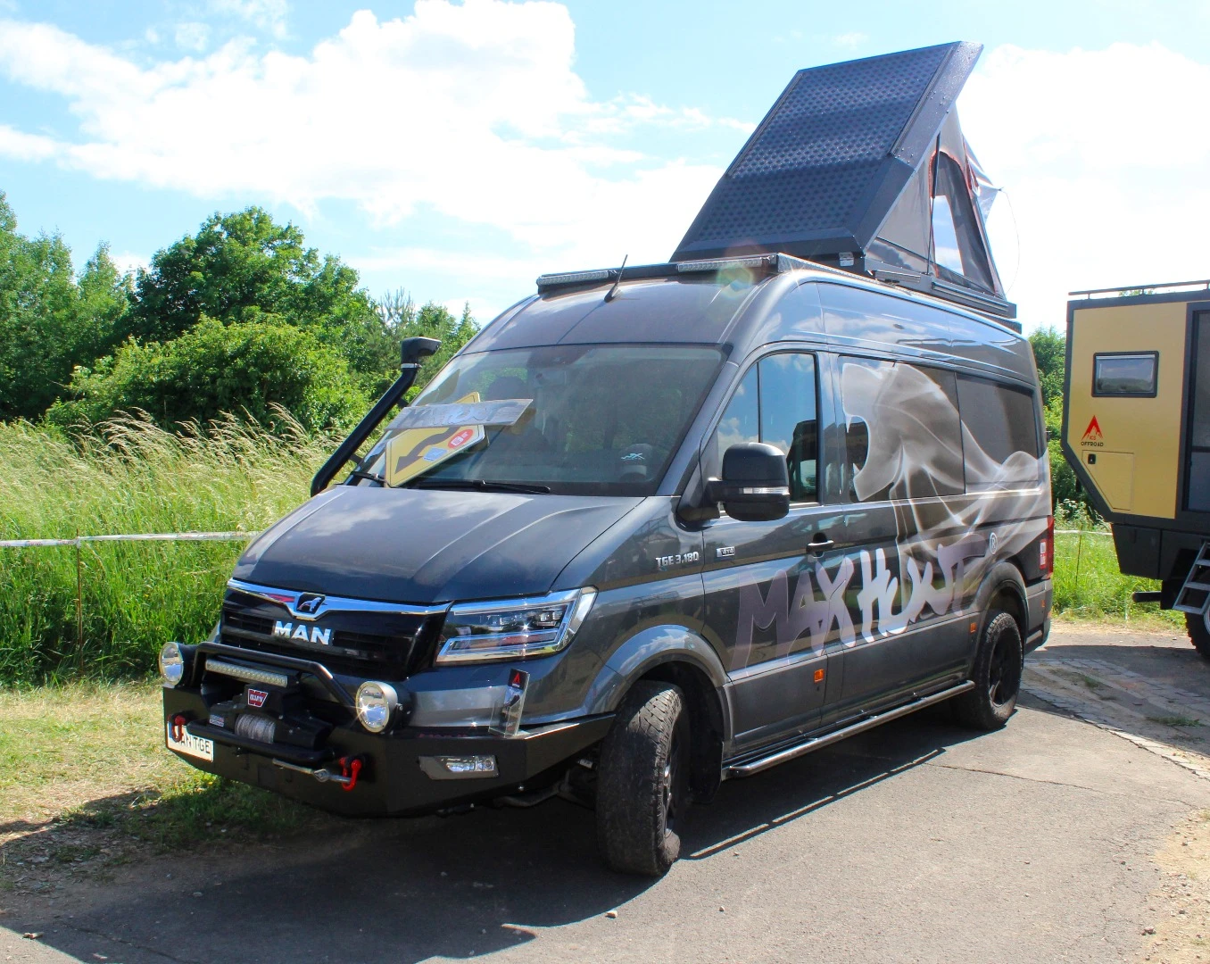 The first MAN TGE-based camper van we've actually seen out and about, this "Max Hunt" conversion was designed to roam on and off-road in Iceland and beyond