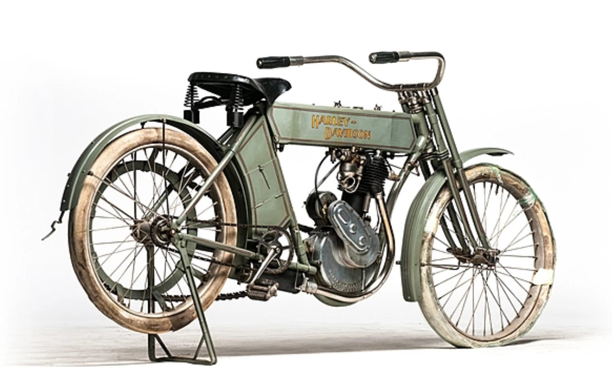 This 1909 Harley-Davidson Model 5C is an older restoration, and the only known 1909 model with a magneto ignition. It sold for $101,750 at the E.J. Cole Collection auction in March, 2015.