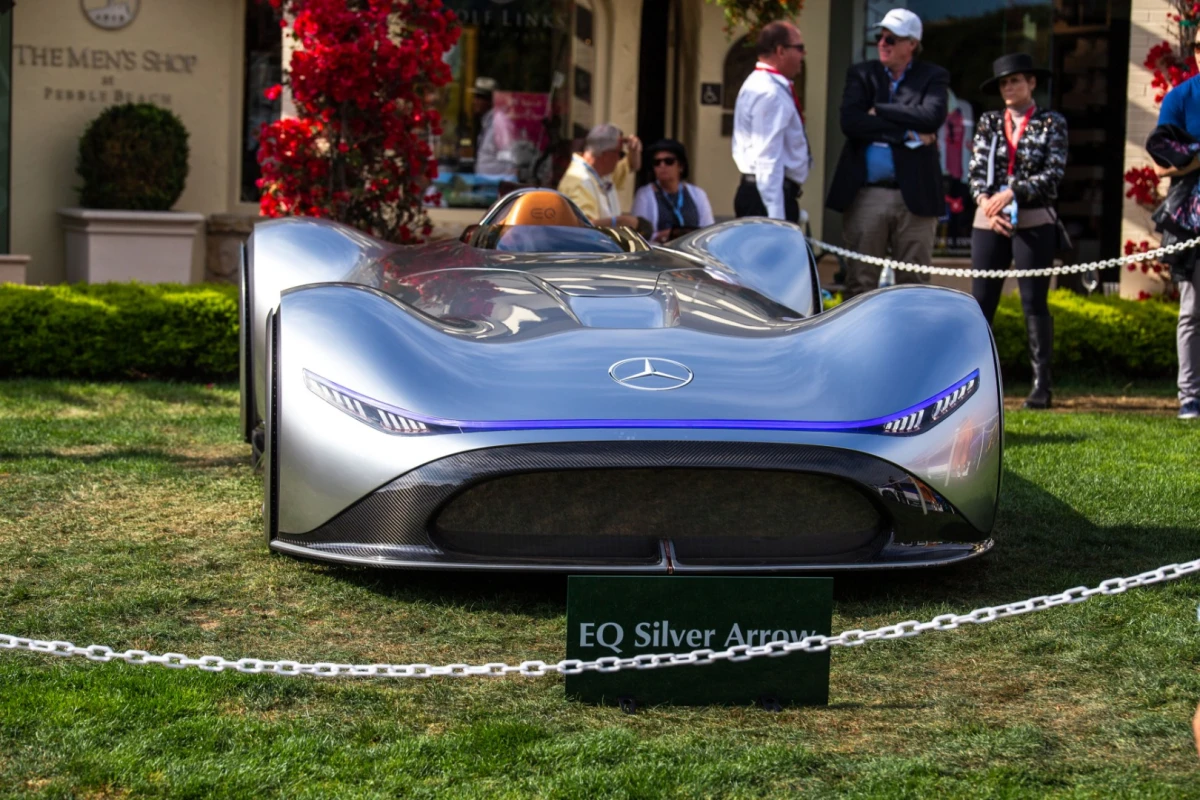 Mercedes-Benz Vision EQ Silver Arrow on the Concept Lawn at Pebble beach this weekend