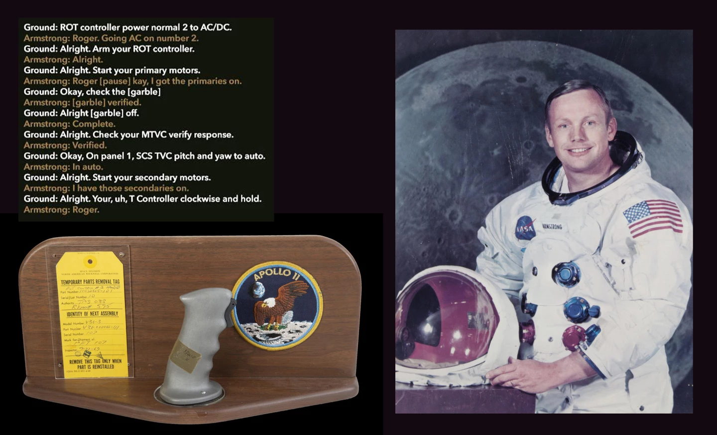 The rotational attitude control stick from Apollo 11 sold for $370,000 at Julien’s Auctions on July 17, 2020