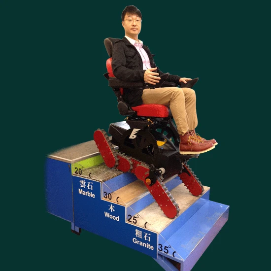 B-Free founder Alan Lee demonstrates the chair on stairs of different angles and materials