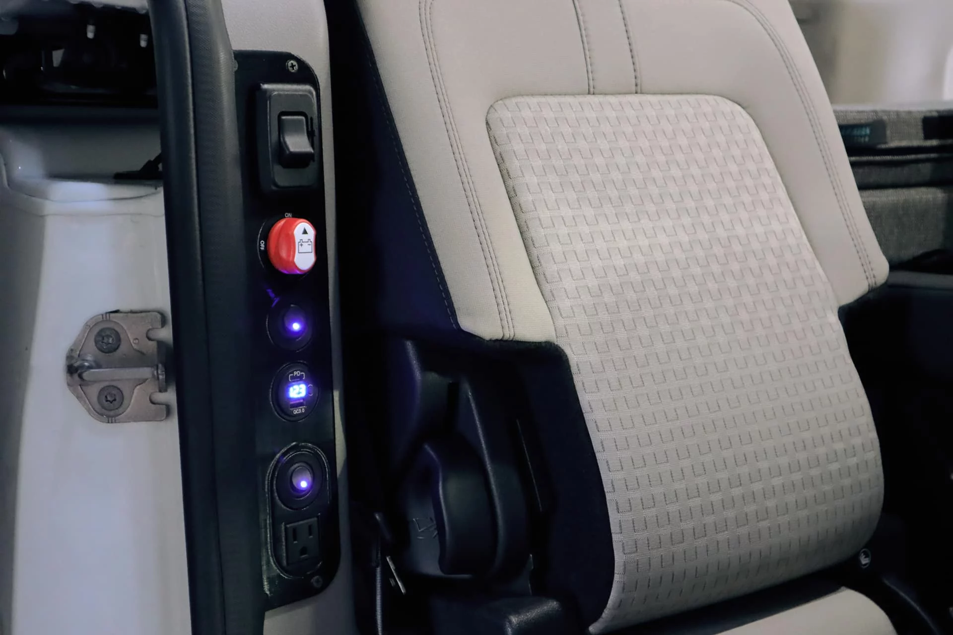 Electrical hardware and outlets integrated neatly in the doorway 