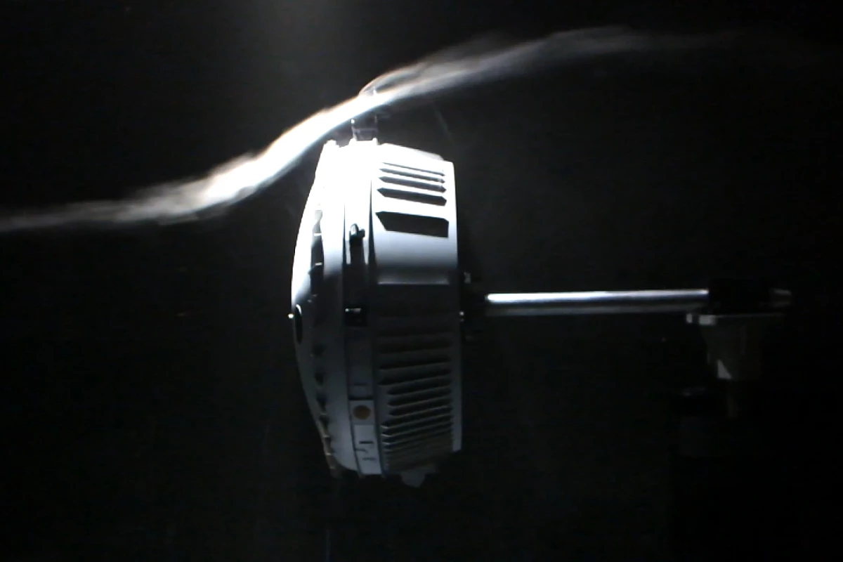 Replica of Huygens undergoing wind tunnel tests