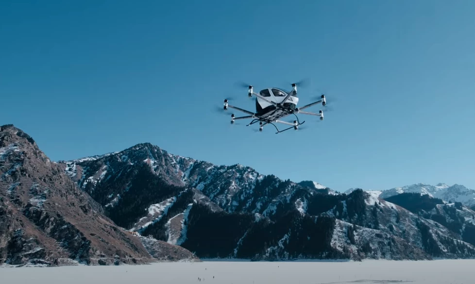 Earlier EHang flight above the snowy mountains
