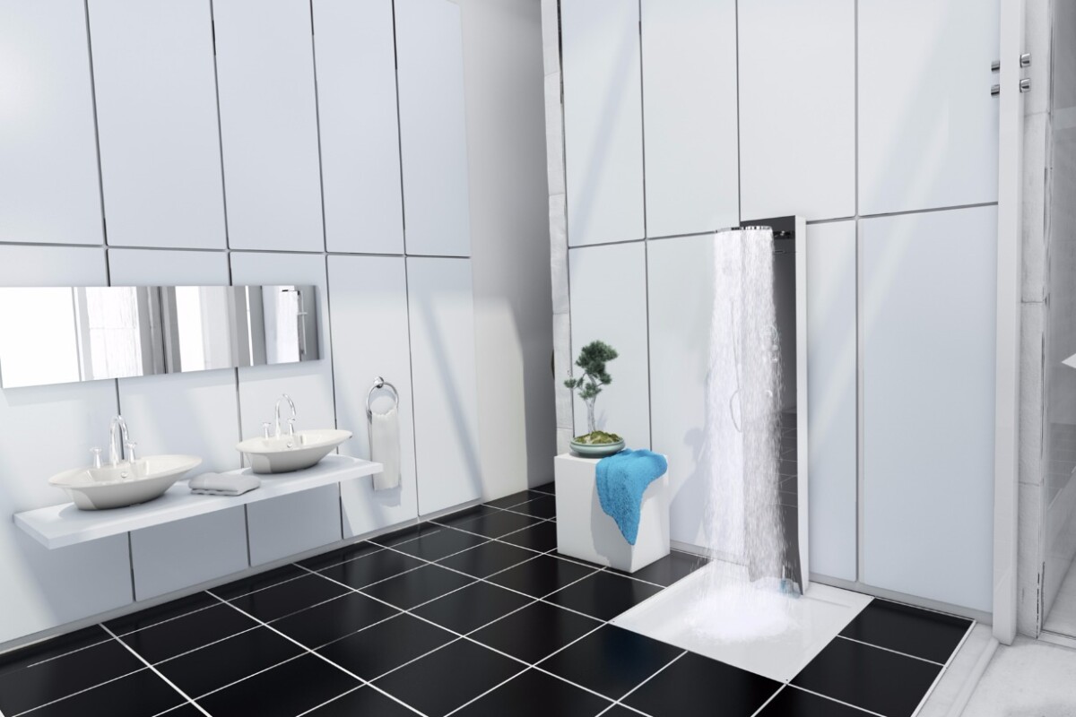 The e-Shower can be submerged into the floor and built into the wall