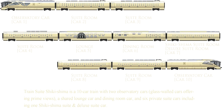 Shiki-shimi luxury cruise train can accommodate no more than 34 passengers per trip