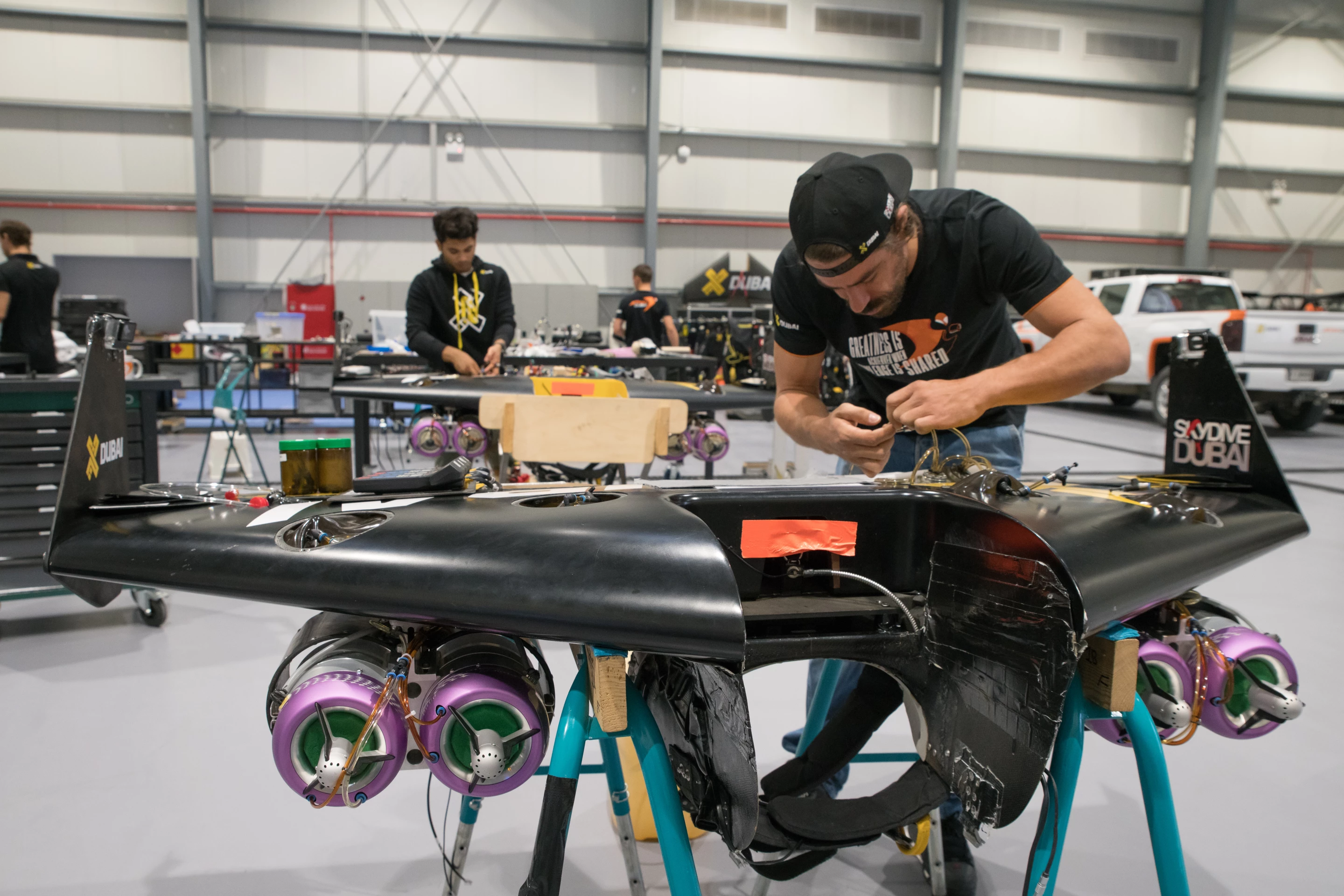 Each of the four jets on the rigid Jetman wing puts out 40 kg of thrust