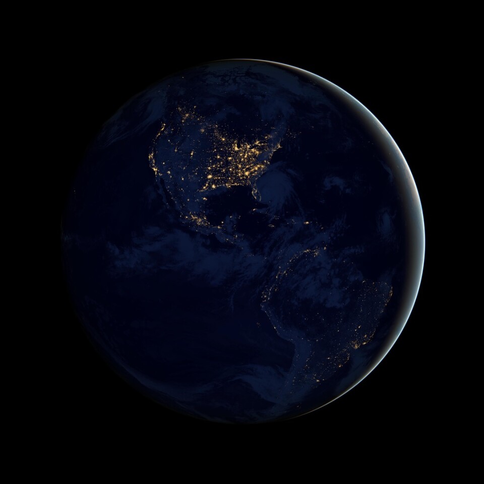 From 2012, this image is known as the "Black Marble" and shows North and South America at night