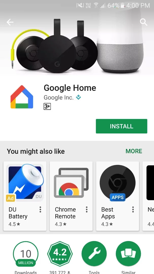 To use a Chromecast, you'll need to download the Google Home app from iTunes or the Play store