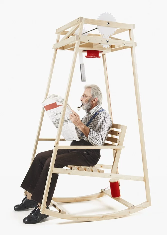 A series of gears are driven forward by the regular movement of the chair (Photo: ECAL/Nicolas Genta)