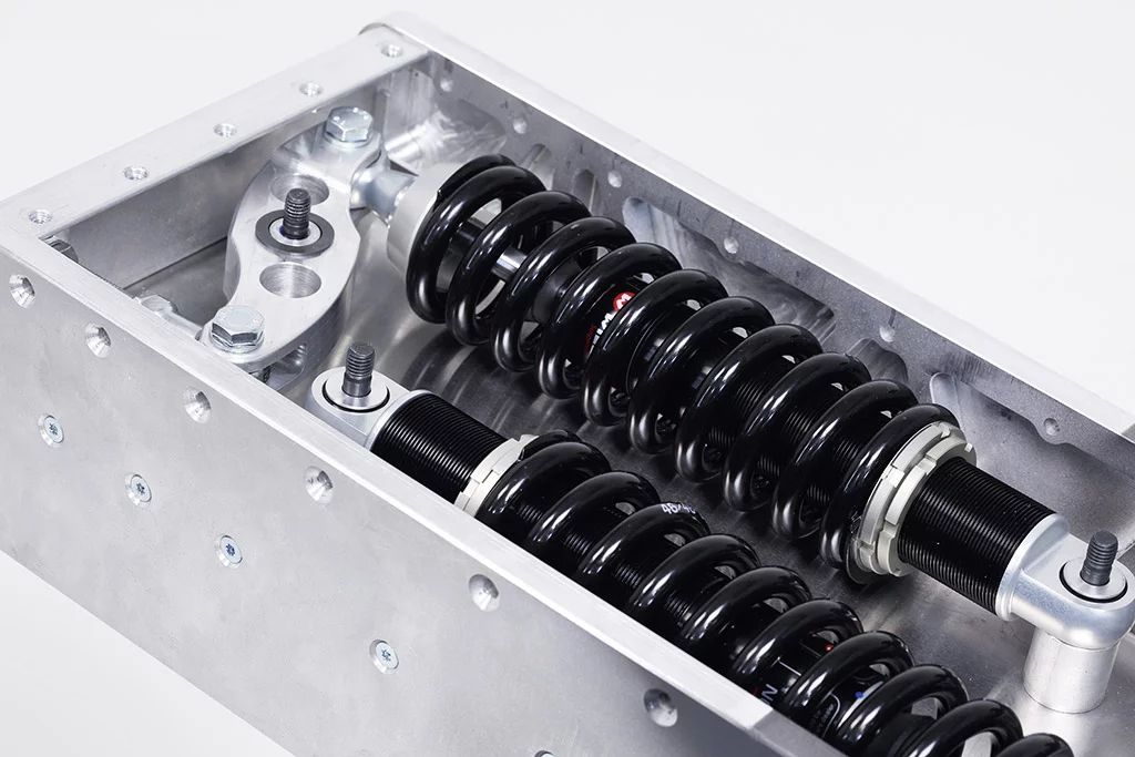 Johammer's frame cradle houses its front and rear shocks