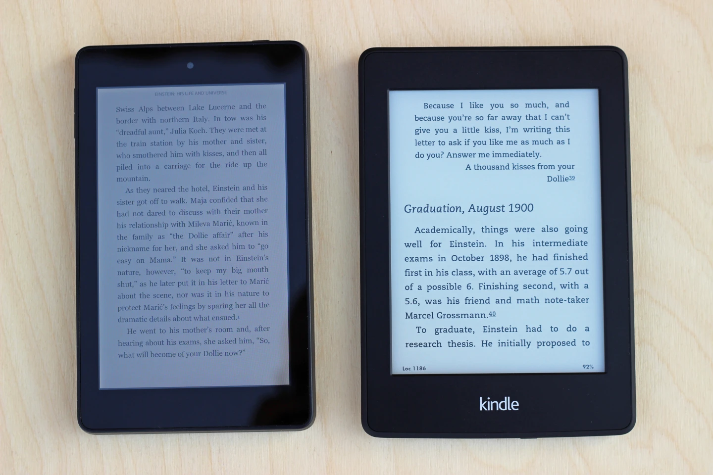 Fire HD 6 (left) next to a Kindle Paperwhite (Photo: Will Shanklin/Gizmag.com)