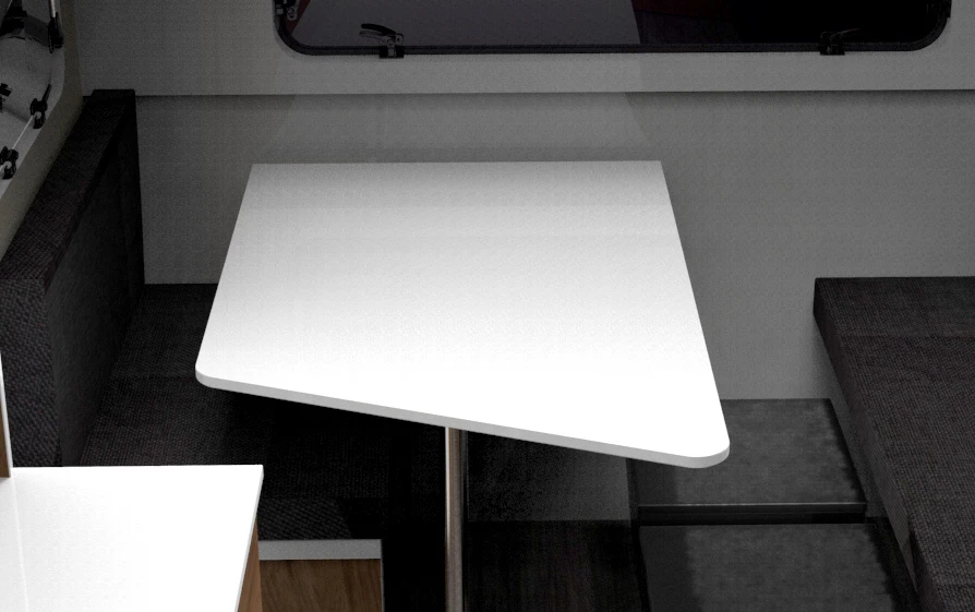 A simple dinette set provides eating/sitting/recreation space