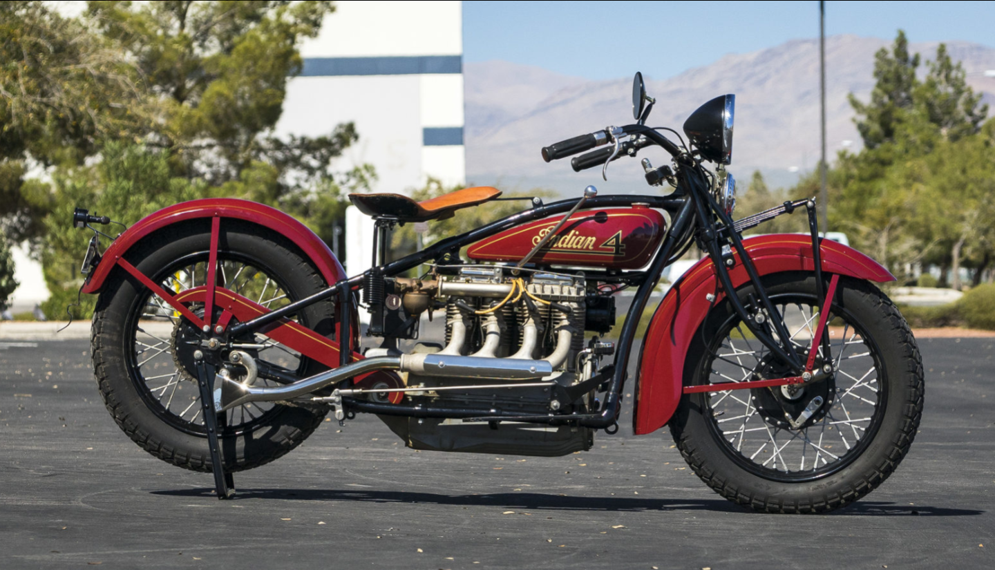 From the Bud Cox Collection, this 1931 Indian Four was restored in 1996 and is still fresh. It fetched $67,100. Auction Description