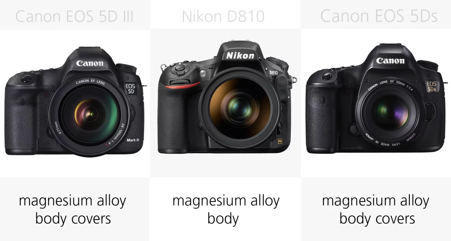 Full frame DSLR build quality comparison Canon EOS 5D III, Nikon D810, Canon EOS 5Ds
