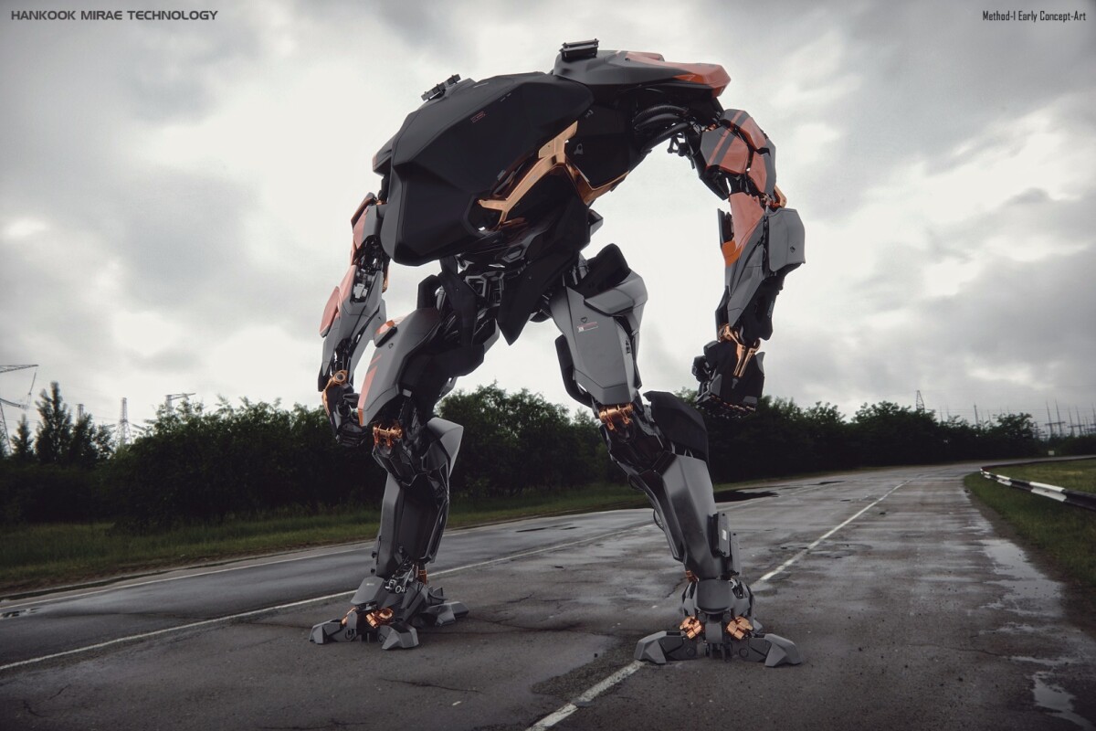 Early concept art for the Method-1 robot: a much wider stance than the current prototype