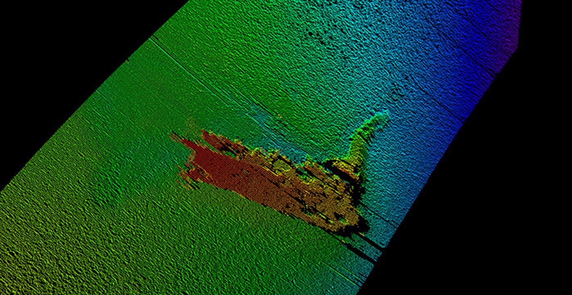 The remains of the Loch Ness monster model (sonar image pictured) resting on a crest on the bottom of the loch