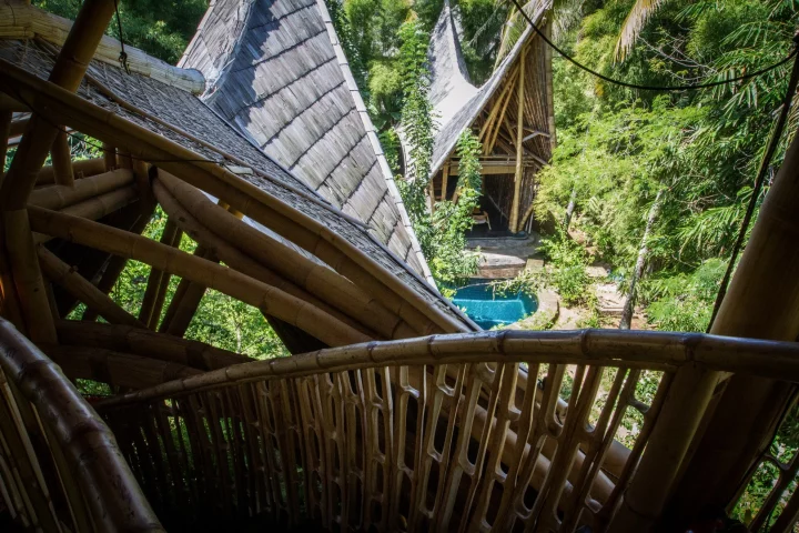 The Garden Villa's front yard hosts a private swimming pool and bamboo bungalow for lazy afternoons