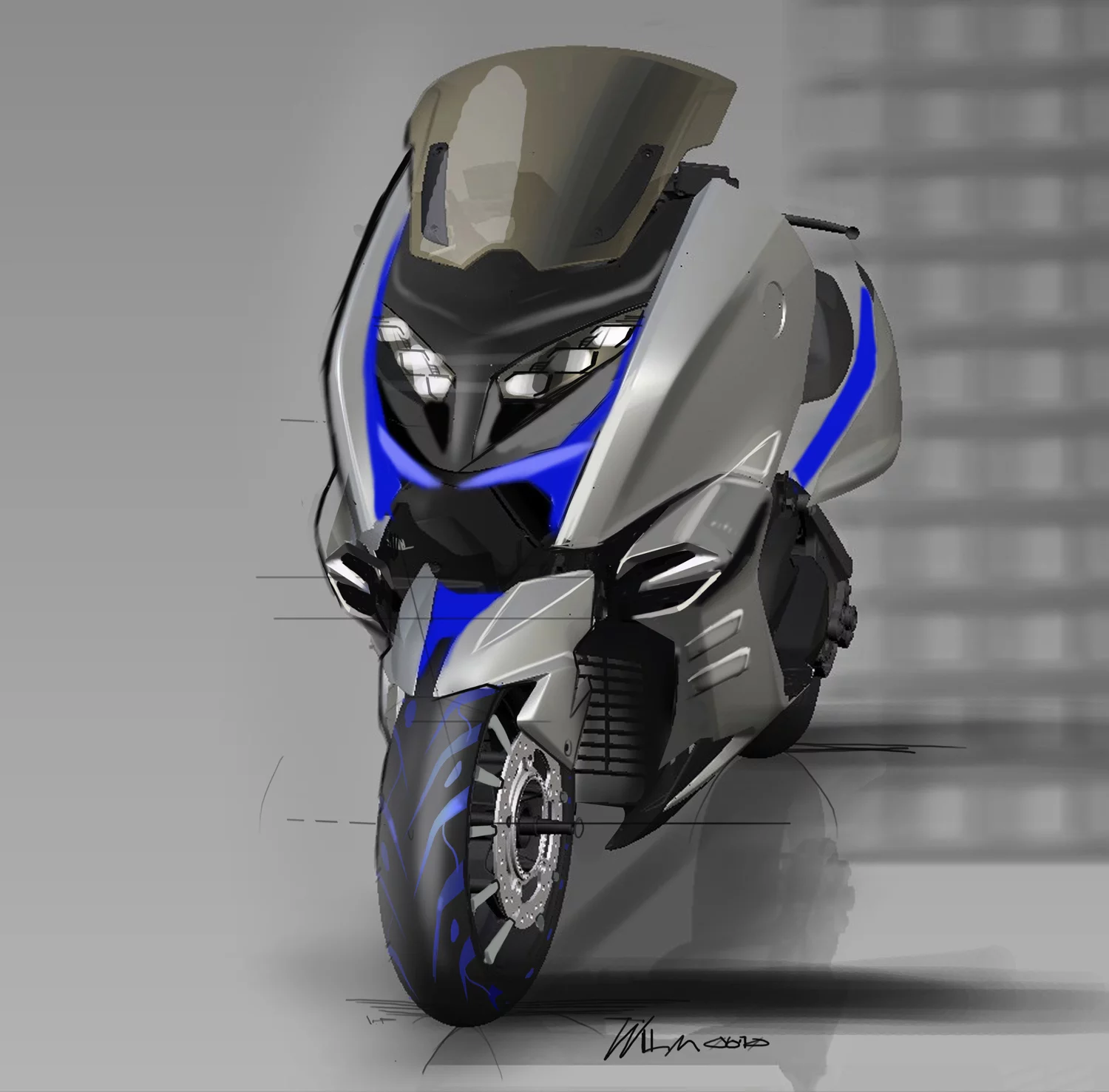 One of the original conceptual sketches of the BMW Concept C Maxi-scooter
