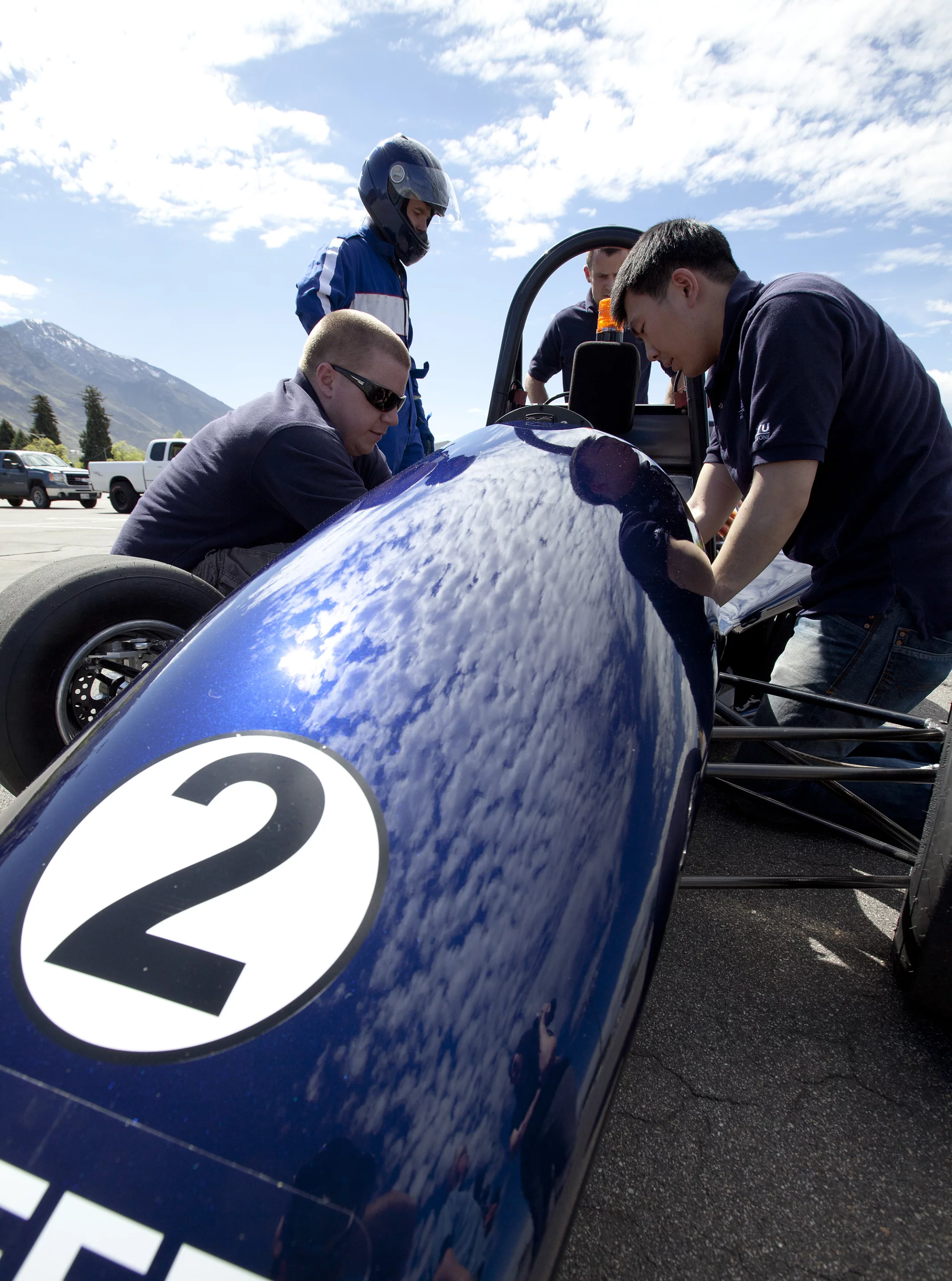 Team members working on Hybrid Blue